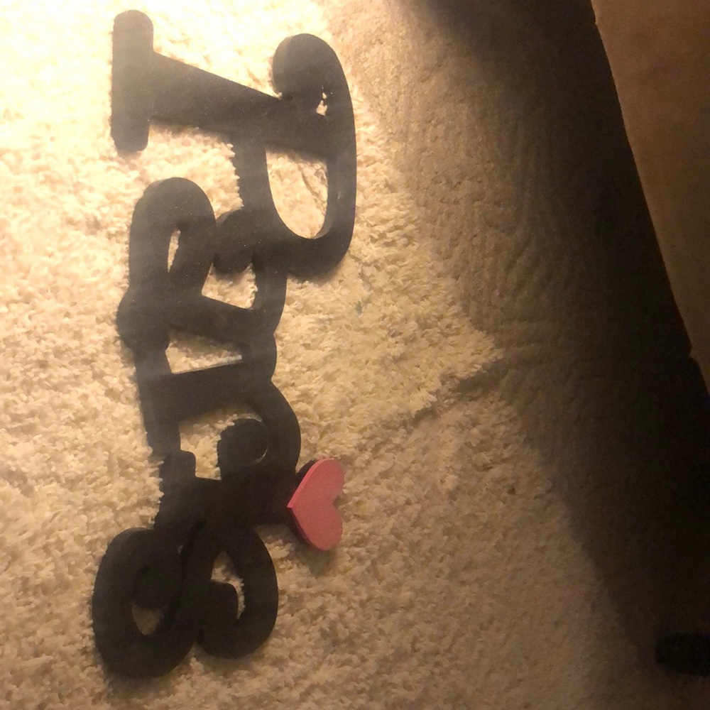 black glitter wall decor with pink glitter heart